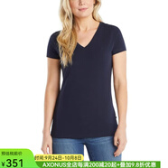 諾帝卡（NAUTICA）女士短袖半截袖T恤V領(lǐng)純色棉質(zhì)寬松休閑 Navy Large