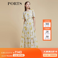PORTS寶姿商場(chǎng)同款2022春夏新款女裝“絢爛夏花”印花連衣長(zhǎng)裙 亞麻淺金印花 M (6)