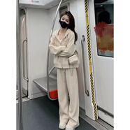 以純（YISHion）黑色拉鏈連帽女士衛(wèi)衣2025新款春秋冬季寬松休閑百搭開(kāi)衫外套 杏色 L 102-120斤