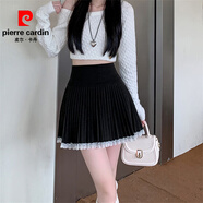 皮爾卡丹（pierre cardin）灰色jk半裙學(xué)院風(fēng)高腰顯瘦毛呢百褶半身裙女2025新款a字蕾絲短裙 黑色【高質(zhì)量版】 【內帶安全褲】 3XL