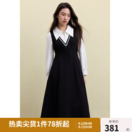 獨(dú)束大碼女裝黑白拼接長袖連衣裙女秋2024冬季新款氣質(zhì)假兩件裙子 白撞黑 L (尺碼：2)