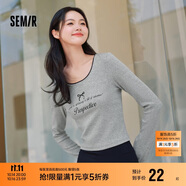 森馬長袖T恤女短款蝴蝶結(jié)字母春秋溫柔蕾絲緊身上衣107624101001