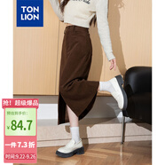唐獅（TonLion）2024女高腰燈芯絨半身長(zhǎng)裙 咖色 L 
