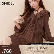 SNIDEL2025春夏新品刺繡花邊荷葉領(lǐng)喇叭袖襯衫連衣裙SWFB251065 棕色 均碼 (F)
