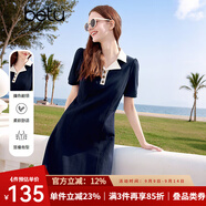 百圖betu女裝2025夏季新款連衣裙撞色翻領(lǐng)顯瘦有型棉感裙子女2504T88 深寶蘭 M