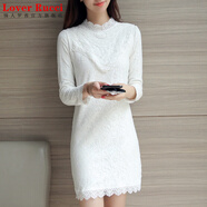 LOVER RUCCI加絨加厚蕾絲中長(cháng)款長(cháng)袖打底衫女新款秋冬裝寬松百搭顯瘦T恤女裝 白色 加 絨加厚 S 建議 95斤以下