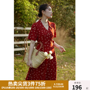 獨束大碼女裝法式小翻領連衣裙女夏季新款遮肉顯瘦雪紡裙子 紅色 3XL