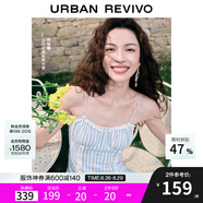 UR【鐘楚曦同款】2025夏季新款女裝波嬉風(fēng)蕾絲條連衣裙UYL750037 藍(lán)色條紋 XL