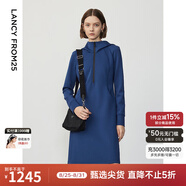 朗姿設(shè)計感復(fù)古休閑連帽收腰輕運動衛(wèi)衣連衣裙冬季新款裙子 艦隊藍色2 M
