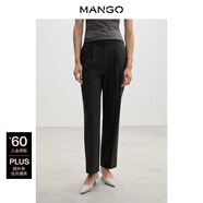 MANGO女裝褲子2025夏裝新款灰色褶皺中腰窄款休閑風(fēng)直筒褲西褲 灰色 M