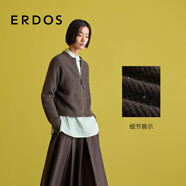 ERDOS 25秋冬圓領(lǐng)單畦星光亮片紗雙開(kāi)口拉鏈女開(kāi)衫針織衫 褐綠 S 160/80A