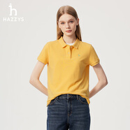 HAZZYS哈吉斯宋佳純色短袖POLO衫女夏季T恤上衣 黃色 XS 155/80A