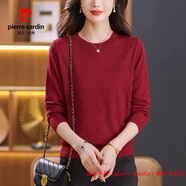 皮爾卡丹（pierre cardin）早秋羊毛衫女新款2025秋季針織衫上衣媽媽洋氣低領(lǐng)毛衣打底衫春秋紅色M