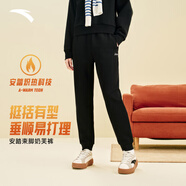 安踏女褲運動褲子女士秋季透氣親膚舒適針織收口衛(wèi)褲戶外運動休閑長褲 【針織加絨款】基礎(chǔ)黑-4 S 女160