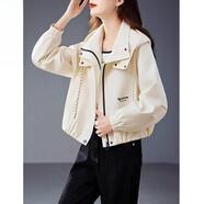 南極人（Nanjiren）短款春秋休閑外套女2025新款上衣寬松連帽小個(gè)子工裝沖鋒衣夾克潮 米色外套 S 105斤內