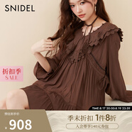 SNIDEL2025春夏新品刺繡花邊荷葉領(lǐng)喇叭袖襯衫連衣裙SWFB251065 棕色 均碼 (F)