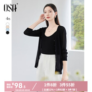 歐莎（OSA）白色冰絲針織開(kāi)衫薄款2025年夏新款披肩空調衫外套女上衣百搭氣質(zhì) 黑色A M