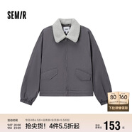 森馬（Semir）外套女oversize插肩袖仿羊羔毛毛領冬季2024夾棉夾克109724108016