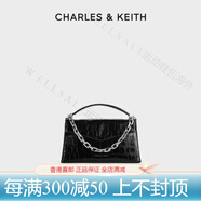 CHARLES&KEITH25秋季新款CK2-50271476鱷魚(yú)紋鏈條信封包小方包女官方正品 CK2-50271476-1Noir黑色