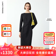 朗姿法式一字領(lǐng)設(shè)計感復(fù)古小香風(fēng)禮服裙冬季新款高級感連衣裙 黑色 2XL