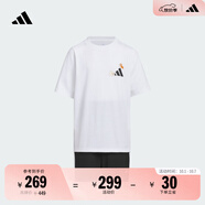 adidas男女大童休閑短袖套裝兒童夏季新款阿迪達斯官方輕運動(dòng)   白色/黑色   152