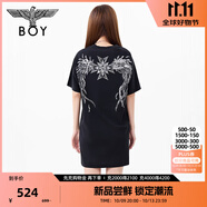 BOY LONDON秋女款裙子銀色老鷹立體印花朋克風(fēng)連衣裙W17011 黑色 L
