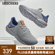 斯凱奇（Skechers）男鞋夏季百搭休閑鞋運動(dòng)鞋一腳蹬減震舒適透氣網(wǎng)面鞋 灰色/藍色/65867-GYBL 42