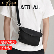 歐迪鳥(niǎo)（ODYBIRD）品牌帆布單肩包男潮流輕便防水尼龍吸扣時(shí)尚休閑斜挎包男士背包 黑色 小包 23*6*14cm
