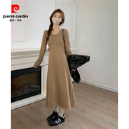 皮爾卡丹（pierre cardin）針織連衣裙女2025秋冬韓版氣質(zhì)收腰過膝長裙內(nèi)搭配大衣的打底裙子 駝色 S