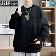 JEEP SPIRIT吉普2025新款圓領(lǐng)衛衣男春秋季青少年休閑寬松長(cháng)袖t恤男裝上衣服 6665黑色 常規 XL 約120-135斤可穿