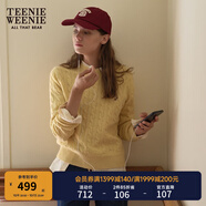 Teenie Weenie小熊毛衣女春季簡(jiǎn)約運動(dòng)綿羊毛圓領(lǐng)絞花針織毛衣女 黃色 M