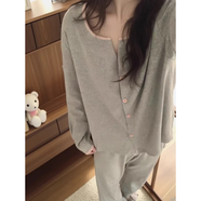 維多利亞的秘密（Victoria's Secret）純棉女士春秋季睡衣2025新款高端可外穿家居服裝套裝舒適長(zhǎng)袖 7335-2# 雙長(zhǎng)灰色套 M 建議【80-100斤】