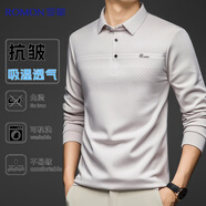羅蒙抗皺 長(cháng)袖T恤男士上衣半翻領(lǐng)體恤衫春秋季打底衫衛衣休閑內搭男裝