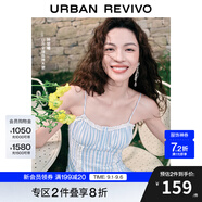 UR【鐘楚曦同款】2025夏季新款女裝波嬉風(fēng)蕾絲條連衣裙UYL750037 藍(lán)色條紋 M
