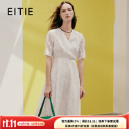 愛(ài)特愛(ài)（EITIE）時(shí)尚網(wǎng)紗收腰女裙V領(lǐng)氣質(zhì)顯瘦連衣裙夏季新款高端女裝7407152 珍珠白11 S 155