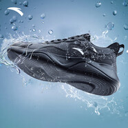 安踏男鞋運動(dòng)鞋男秋冬季皮面軟底輕便休閑防潑水減震慢跑黑色跑步鞋子 【革面防潑水】黑-4 42.5 (265mm)