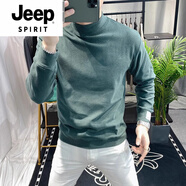 JEEP SPIRIT歐洲站純色衛(wèi)衣男春秋冬季新款潮流上衣半高領(lǐng)長袖T恤德絨打底衫 綠色 XL