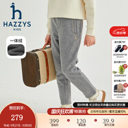 哈吉斯（HAZZYS）品牌童裝女童長(cháng)褲冬新品彈力舒適休閑百搭加厚一體絨長(cháng)褲 中花灰 165