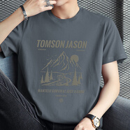 以純 YISHION純棉t恤男短袖夏季薄款潮流圓領(lǐng)上衣服寬松全棉半袖潮牌印花體恤 M08-698炭灰色- M (適合90-110斤)