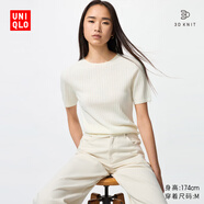 優(yōu)衣庫女裝3D精紡美利奴羊毛羅紋圓領(lǐng)針織衫/5分袖480188 01 乳白色 2XL /165/100B