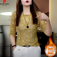 皮爾卡丹高端燙鉆網(wǎng)紗長(cháng)袖t恤女士加絨內搭打底衫2025新款設計感粉色上衣 綠色上衣【加絨加厚】 XL 【建議110-125斤】