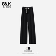 班尼路S&K系列褲子女裝秋冬季新款潮流時(shí)尚長(zhǎng)褲寬松小個(gè)子休閑風(fēng)直筒褲 黑#純色 L