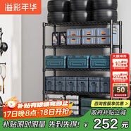 溢彩年華 置物架落地多層倉儲貨架層架家用陽臺儲物架廚房收納架子2805BK