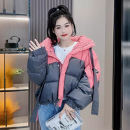 南極人（Nanjiren）平湖羽絨服女短款冬新款小個(gè)子撞色飄帶拼接加厚白鴨絨面包服外套 玫紅色 S (建議體重80-120斤)