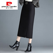 皮爾卡丹（pierre cardin）半身裙2025新款前開(kāi)叉高腰包臀裙中長(zhǎng)款直筒時(shí)尚大碼春秋一步長(zhǎng)裙黑色M 腰圍2尺適合90-100斤