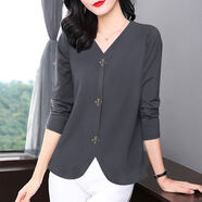 芳妮詩(shī)（FANGNISHI）芳妮詩(shī)大碼長(cháng)袖t恤女裝打底衫2025春季新款中年媽媽洋氣寬松女士v 新深灰色 M