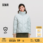 森馬（Semir）棉服女寬松立領(lǐng)棉衣簡約氣質(zhì)冬季溫柔防水菱格厚外套 灰藍(lán)A81312 XL
