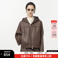 幻走（MOVEUP）【商場(chǎng)同款】2024冬季新款兩面穿連帽設計皮革短款外套 深棕 S
