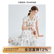 VEGA CHANGVEGA CHANG連衣裙女2025年夏季新款法式碎花收腰修身泡泡袖仙女裙 白底繡花（連衣裙） M