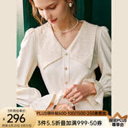 Olrain歐芮兒V領(lǐng)雪紡連衣裙女秋秋收腰顯瘦氣質(zhì)復(fù)古蕾絲拼接長裙子 杏色 XL 170/92A
